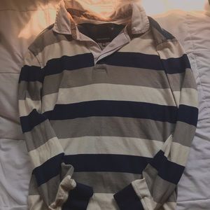 striped collared oversized long sleeve shirt